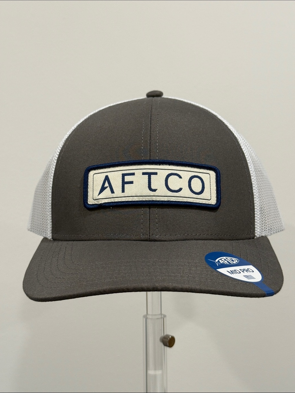 NWT AFTCO Promo Trucker Hat Steel Grey White Mesh Cap Snapback MC1067P